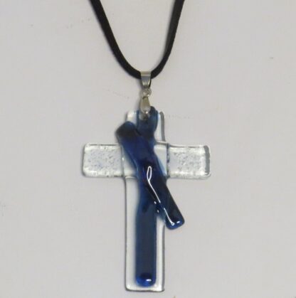 Dark Blue 70° Cross Fusing Glass Necklace - Image 2