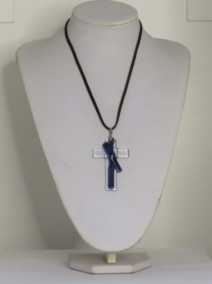 Dark Blue 70° Cross Fusing Glass Necklace