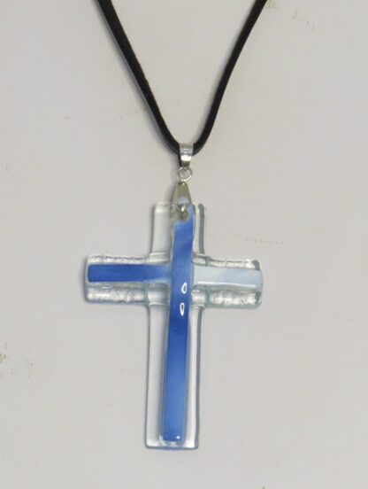 Dark to Light Blue Cross Fusing Glass Necklace - Image 2