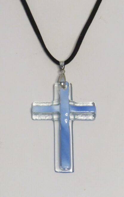 Light to Dark Blue Cross Fusing Glass Necklace - Image 2