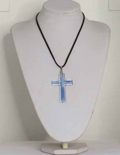 Light to Dark Blue Cross Fusing Glass Necklace