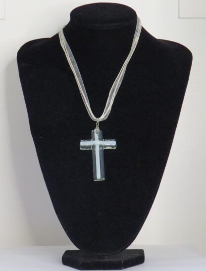 White Cross Fusing Glass Necklace