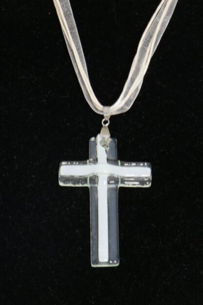 White Cross Fusing Glass Necklace - Image 2