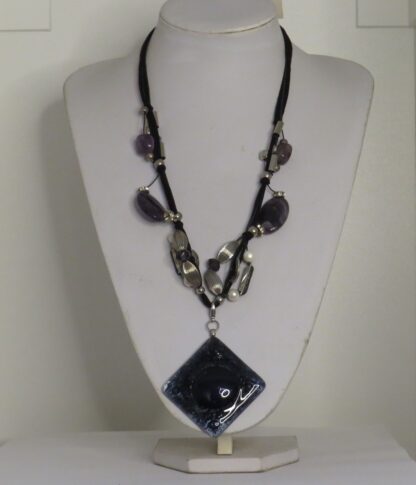 Square Purple Fusing Glass Necklace with Amethyst - Image 3