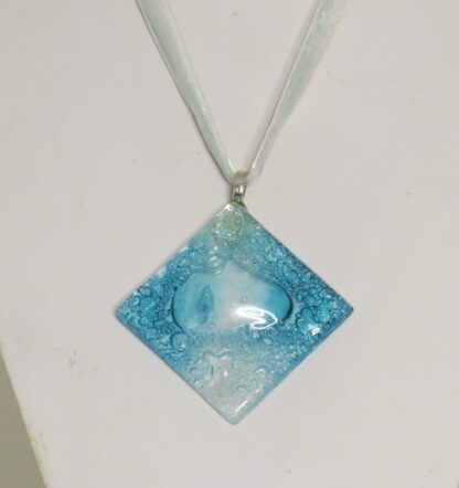 Square Fusing Glass Necklace in Light Blue - Image 4