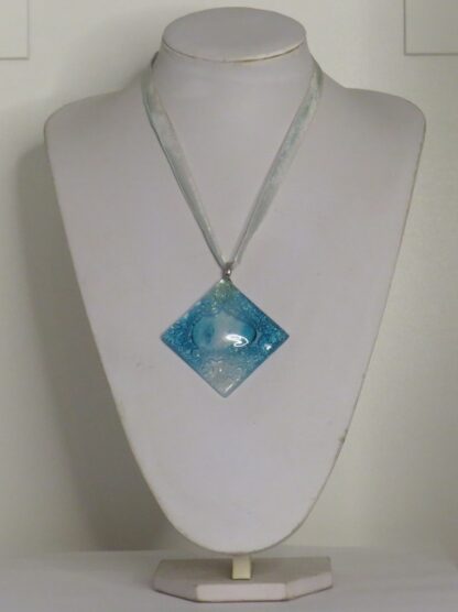 Square Fusing Glass Necklace in Light Blue - Image 3