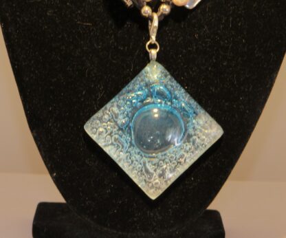 Square Fusing Glass Necklace with Blue Agate - Image 2