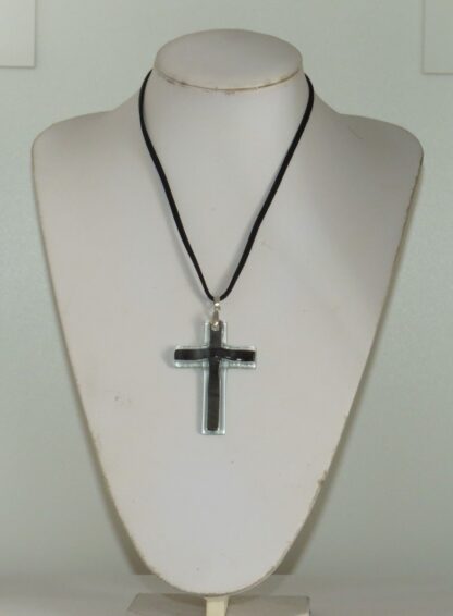 Black Cross Fusing Glass Necklace