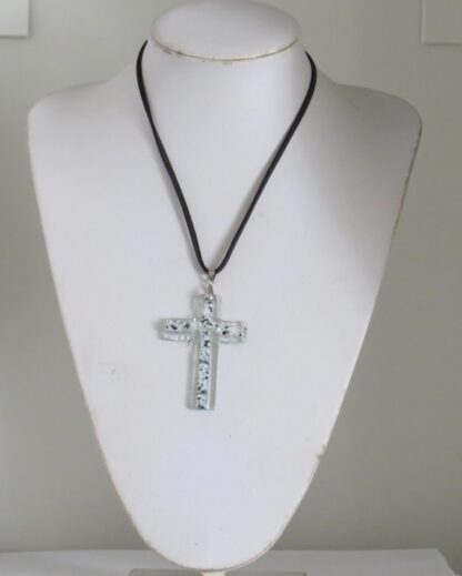 White and Black Cross Fusing Glass Necklace - Image 3