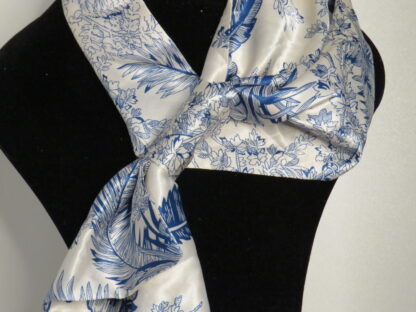 White Scarf with Blue Feathers - Image 2