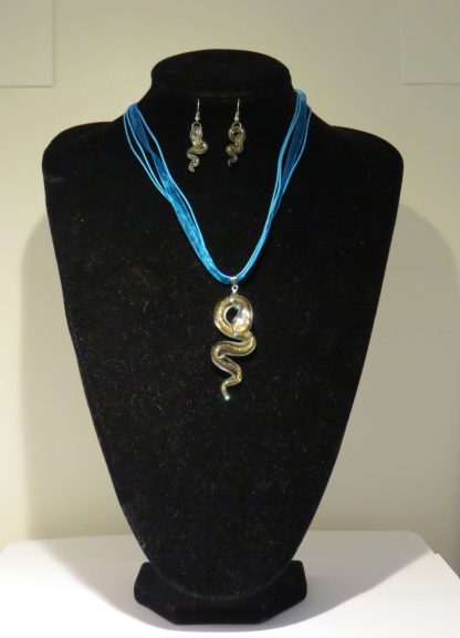 Snake Earrings and Necklace in Blue