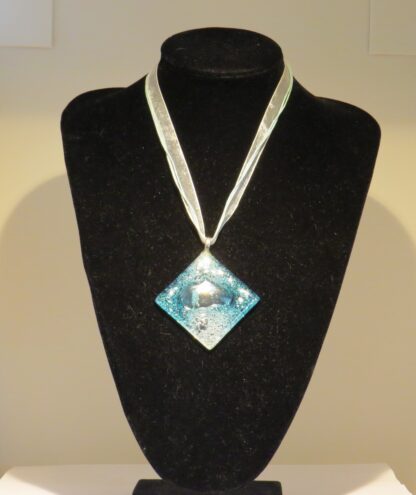 Square Fusing Glass Necklace in Light Blue