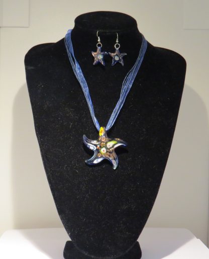 Star Earrings and Necklace in Blue