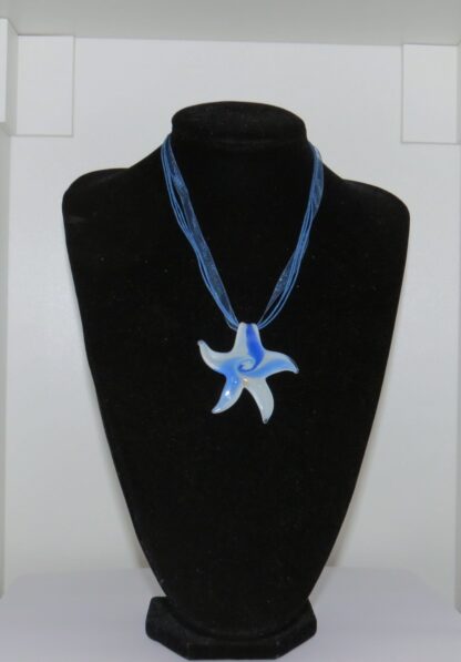 Star with White Murano Glass Necklace in Blue