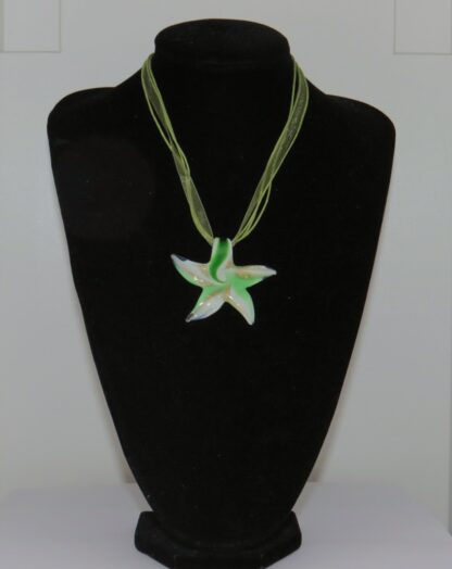 Star with White Murano Glass Necklace in Green