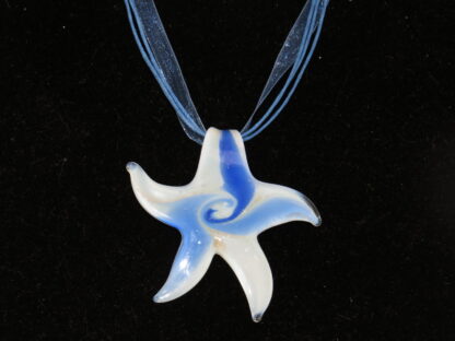 Star with White Murano Glass Necklace in Blue - Image 2