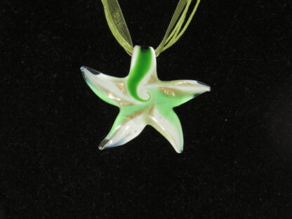 Star with White Murano Glass Necklace in Green - Image 2