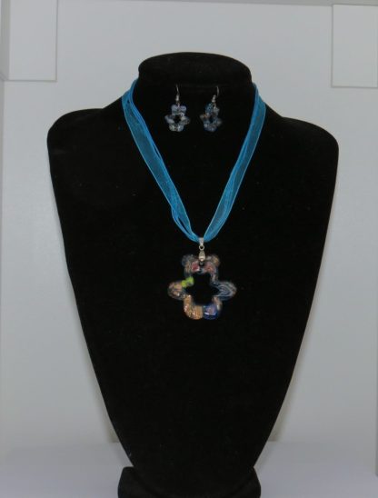 Teddy Bear Earrings and Necklace in Blue