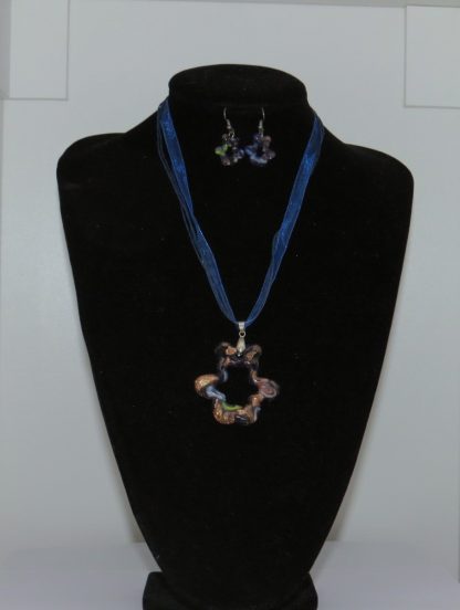 Teddy Bear Earrings and Necklace in Dark Blue