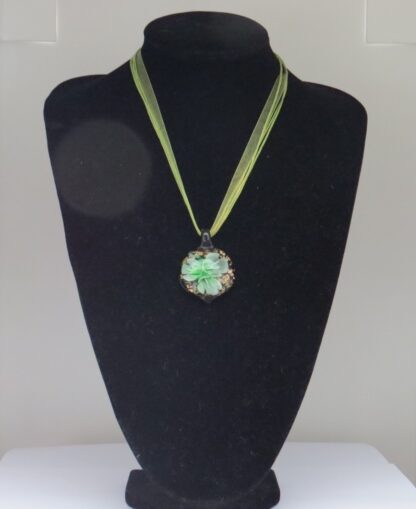 Tulip Flower Murano Glass Necklace in Green