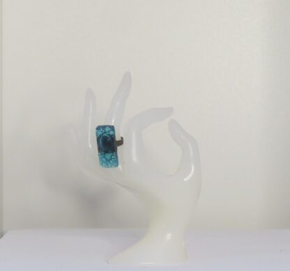 Cyan Blue Bubble Fusing Glass Ring - Image 2