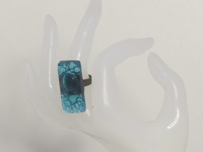 Cyan Blue Bubble Fusing Glass Ring