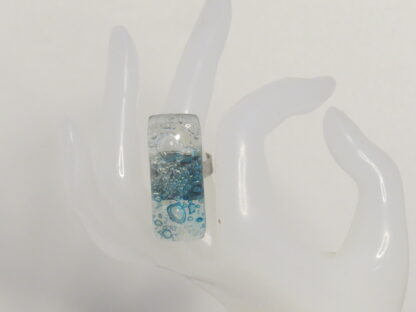 Transparent with Blue Bubble Fusing Glass Ring