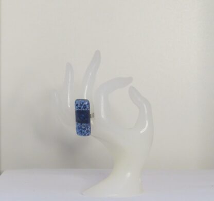 Dark Blue Bubble Fusing Glass Ring - Image 2