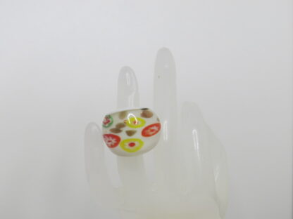 White Millefiori Murano Glass Ring