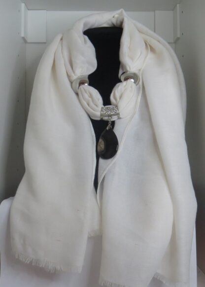 Black Agate Stone Scarf in White