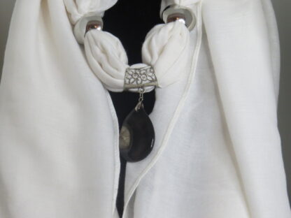 Black Agate Stone Scarf in White - Image 2